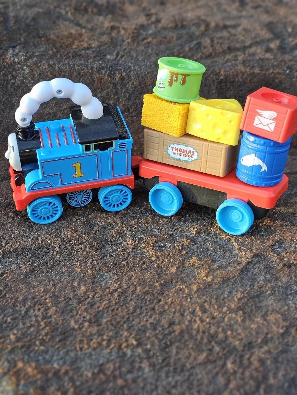 Thomas & Friends Wobble Stacker Blue Number 1 Engine with Colorful Cargo Pieces